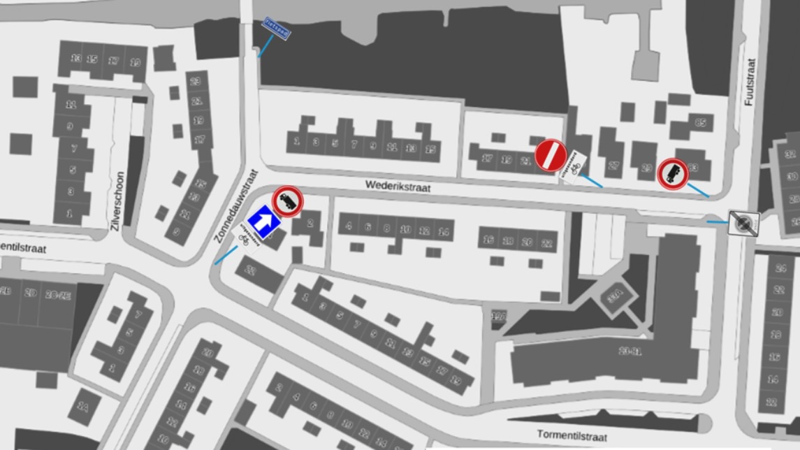 Zonnedauwstraat en Wederikstraat krijgen éénrichtingsverkeer